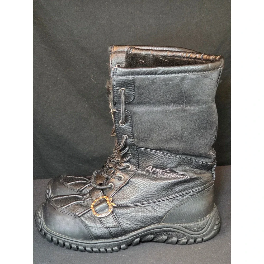 Apple Bottoms Womens Black Leather Faux Fur Lined Winter Boot Rhinestone Size 11